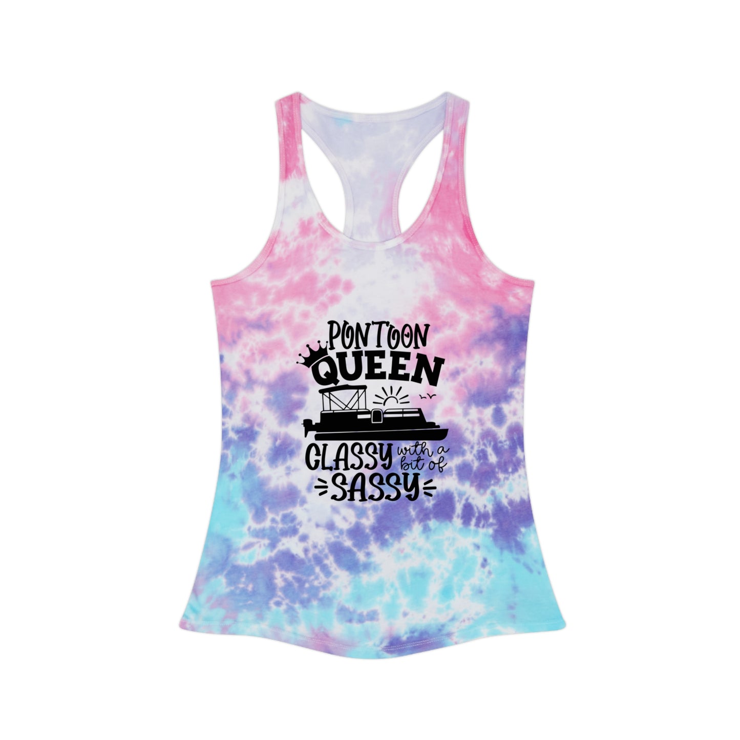 Pontoon Queen Tie Dye Racerback Tank Top | Classy & Sassy Summer Style | Perfect for Boating, Beach Days, Vacations, and Festivals
