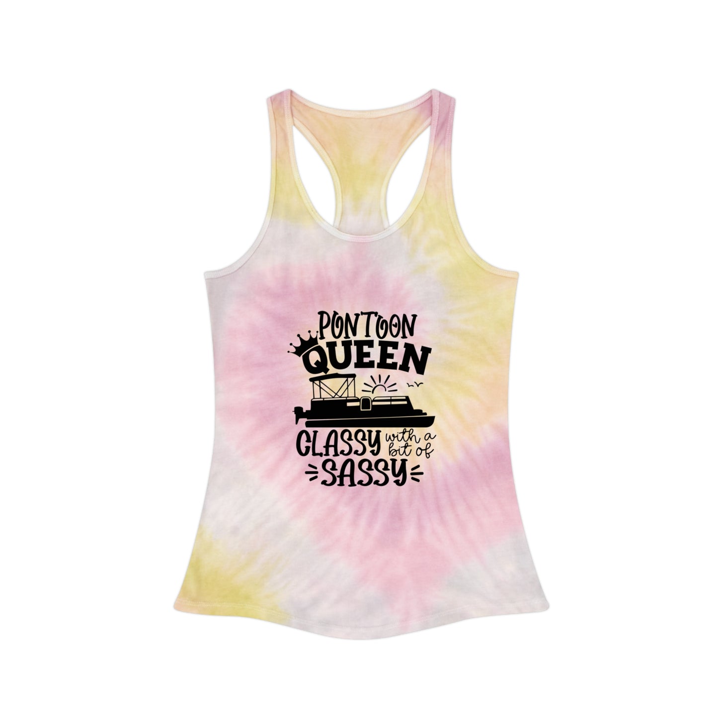 Pontoon Queen Tie Dye Racerback Tank Top | Classy & Sassy Summer Style | Perfect for Boating, Beach Days, Vacations, and Festivals