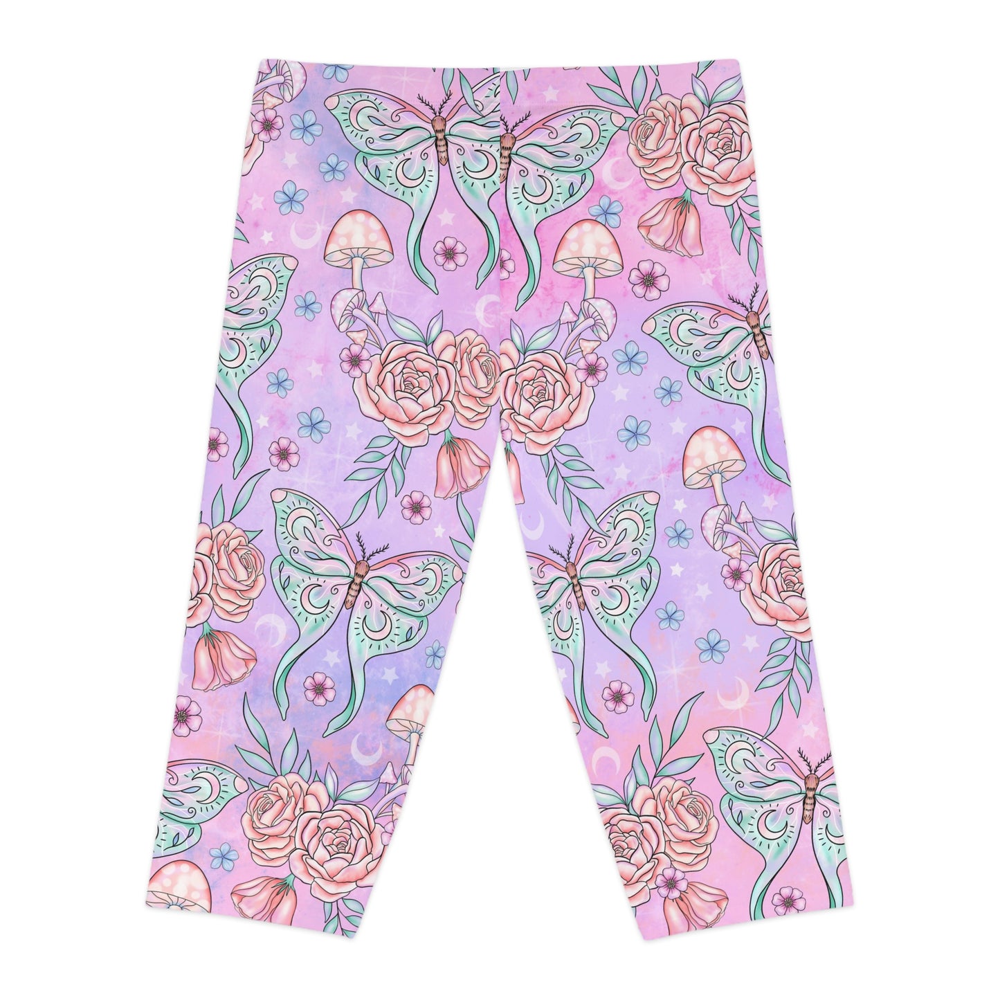 Luna Moth Mystical Leggings | Vibrant Floral Print Activewear, Yoga Pants, Casual Lounge Wear, Spring Fashion, Gift for Her