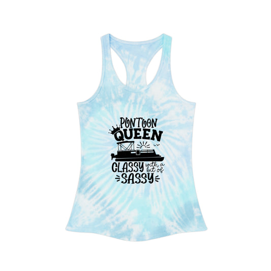 Pontoon Queen Tie Dye Racerback Tank Top | Classy & Sassy Summer Style | Perfect for Boating, Beach Days, Vacations, and Festivals