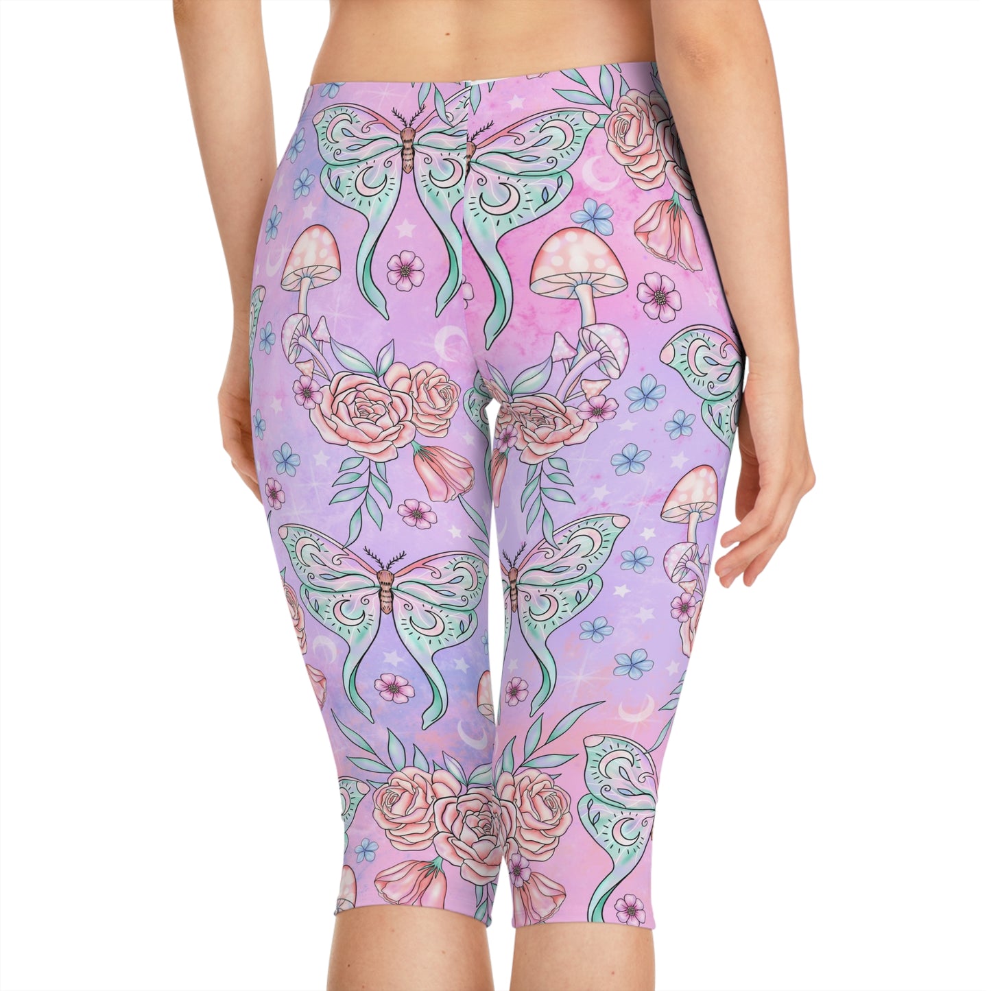 Luna Moth Mystical Leggings | Vibrant Floral Print Activewear, Yoga Pants, Casual Lounge Wear, Spring Fashion, Gift for Her
