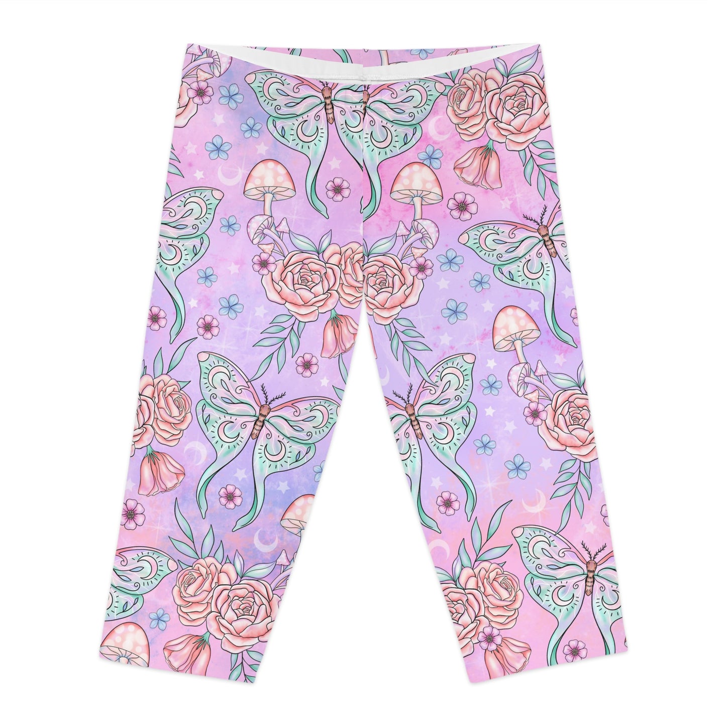 Luna Moth Mystical Leggings | Vibrant Floral Print Activewear, Yoga Pants, Casual Lounge Wear, Spring Fashion, Gift for Her