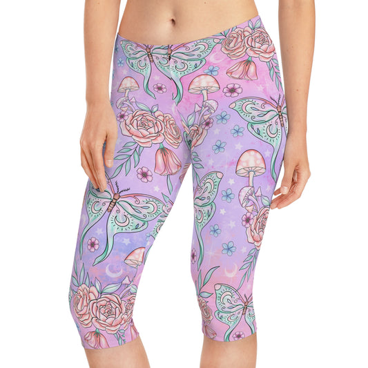 Luna Moth Mystical Leggings | Vibrant Floral Print Activewear, Yoga Pants, Casual Lounge Wear, Spring Fashion, Gift for Her